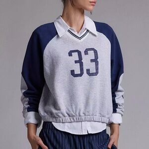 URBAN OUTFITTERS UO 33 Graphic Colorblock Sporty V-Neck Pullover Small S NWOT